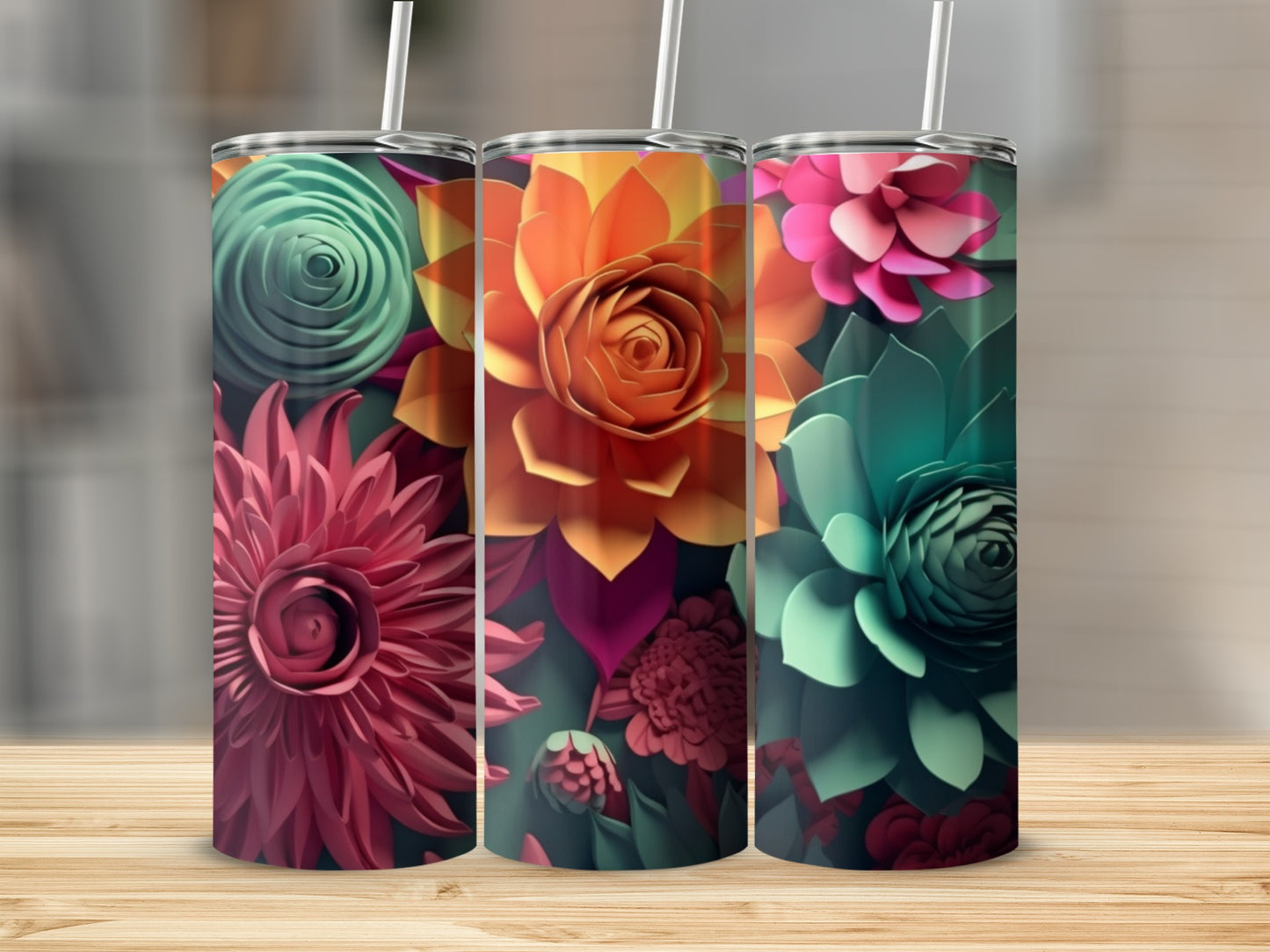 Colorful Floral Tumbler with Straw Design Drinkware