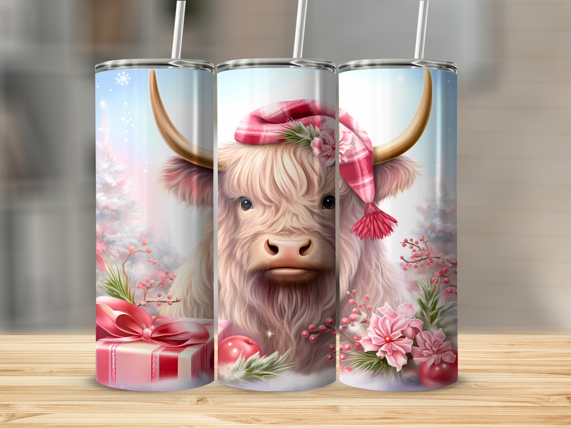 Cute Festive Highland Cow Design Tumbler Product