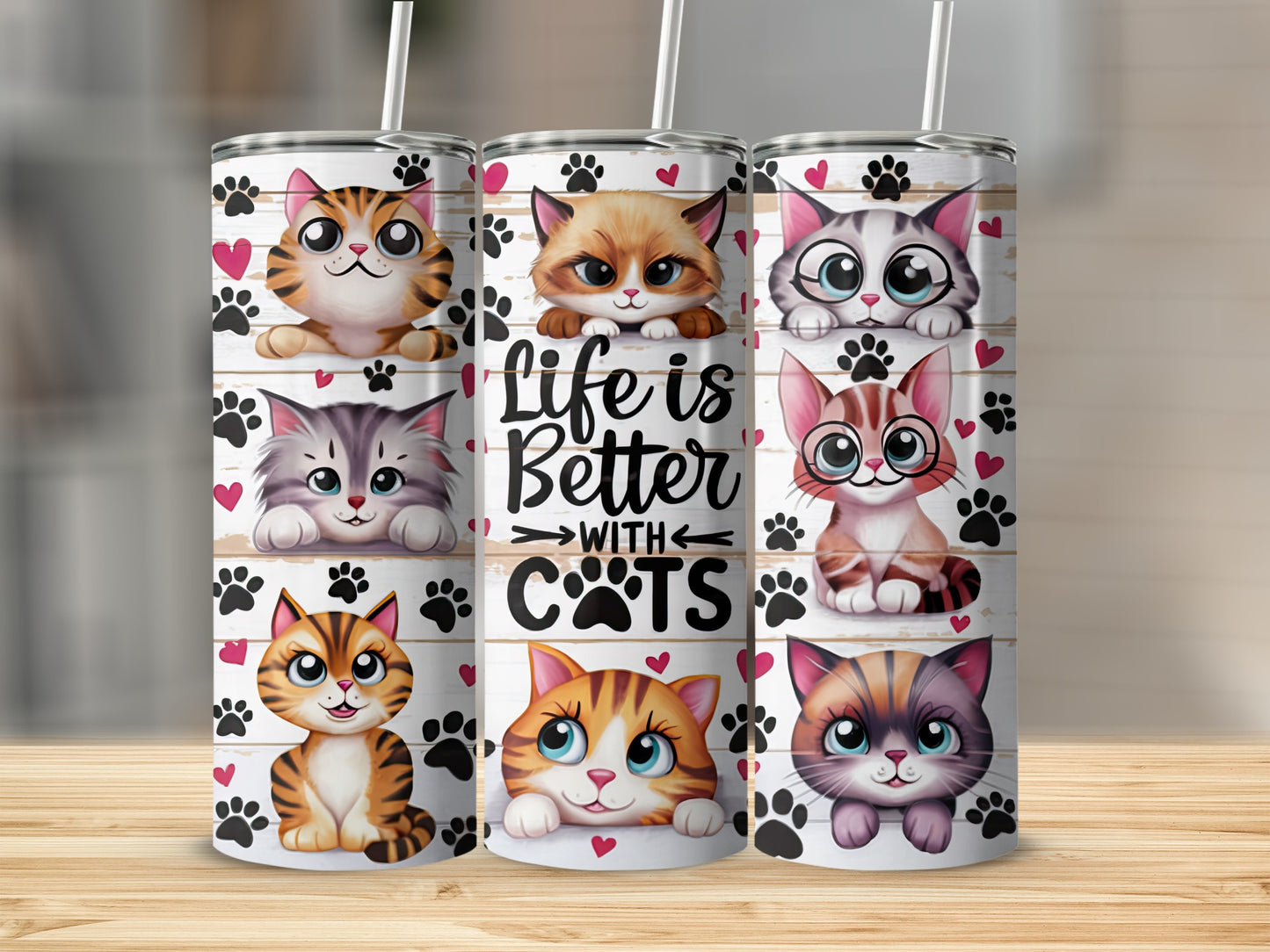 Life is Better WITH Cats Cute Paw Prints Hearts product type