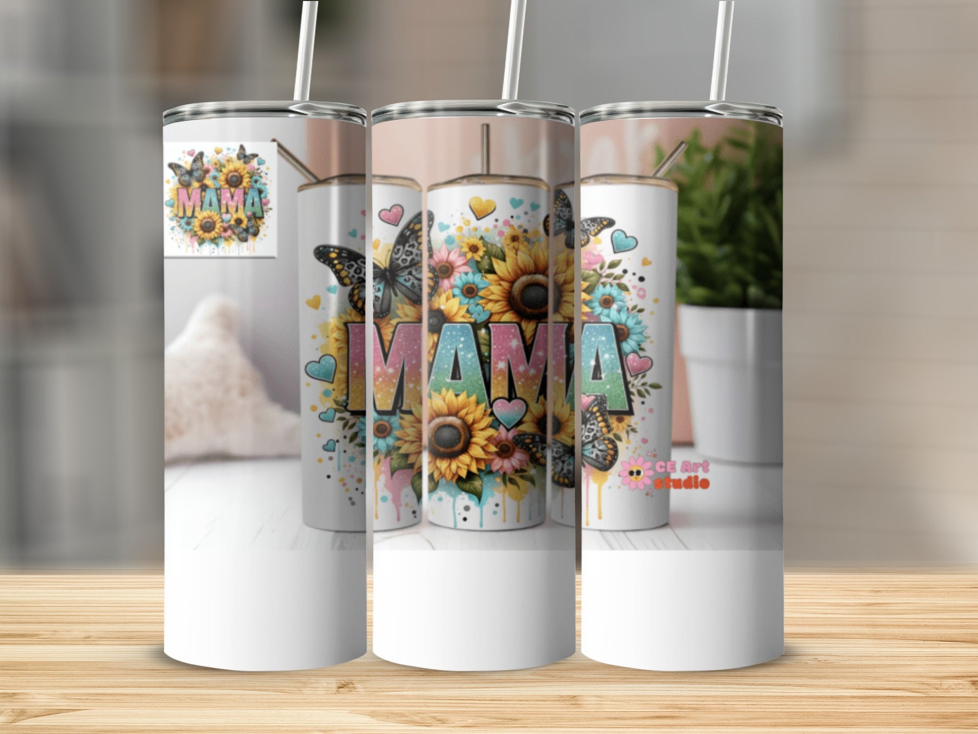 Cute Floral Mama Design Skinny Tumbler With Straw