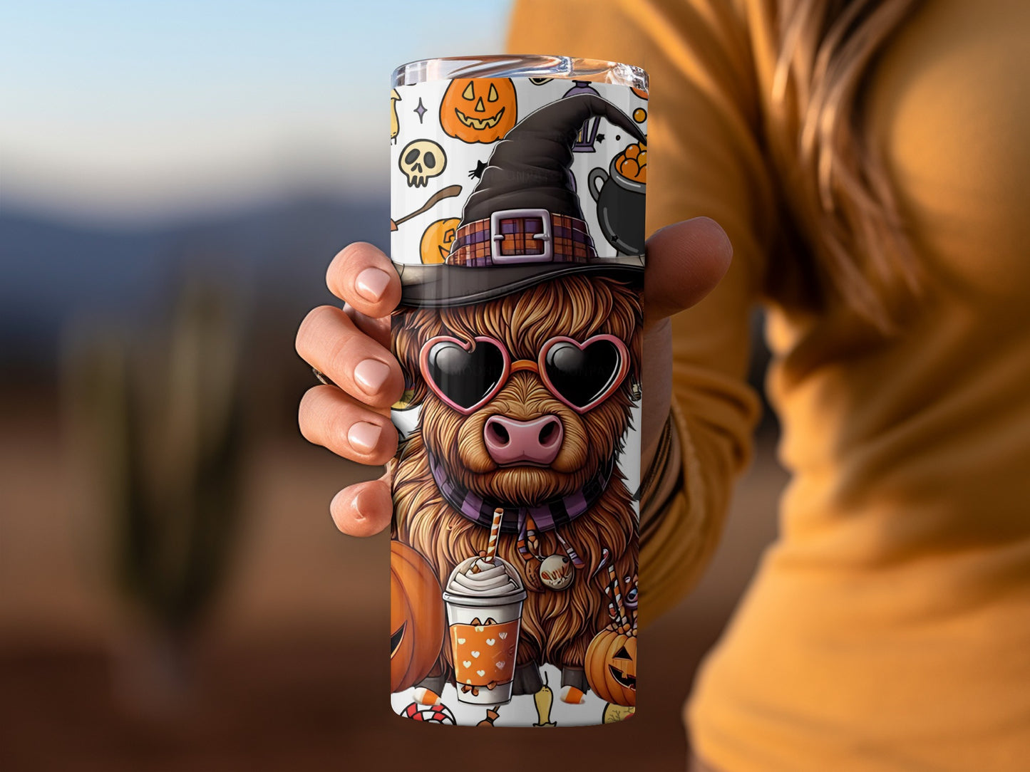 Cute Halloween Highland Cow Coffee Tumbler Cup