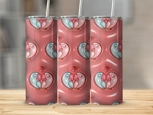 Adorable Pink Owl Family Tumbler with Heart Motif