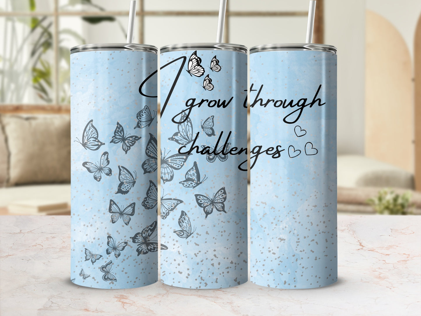 I Grow Through Challenges Butterflies Tumbler