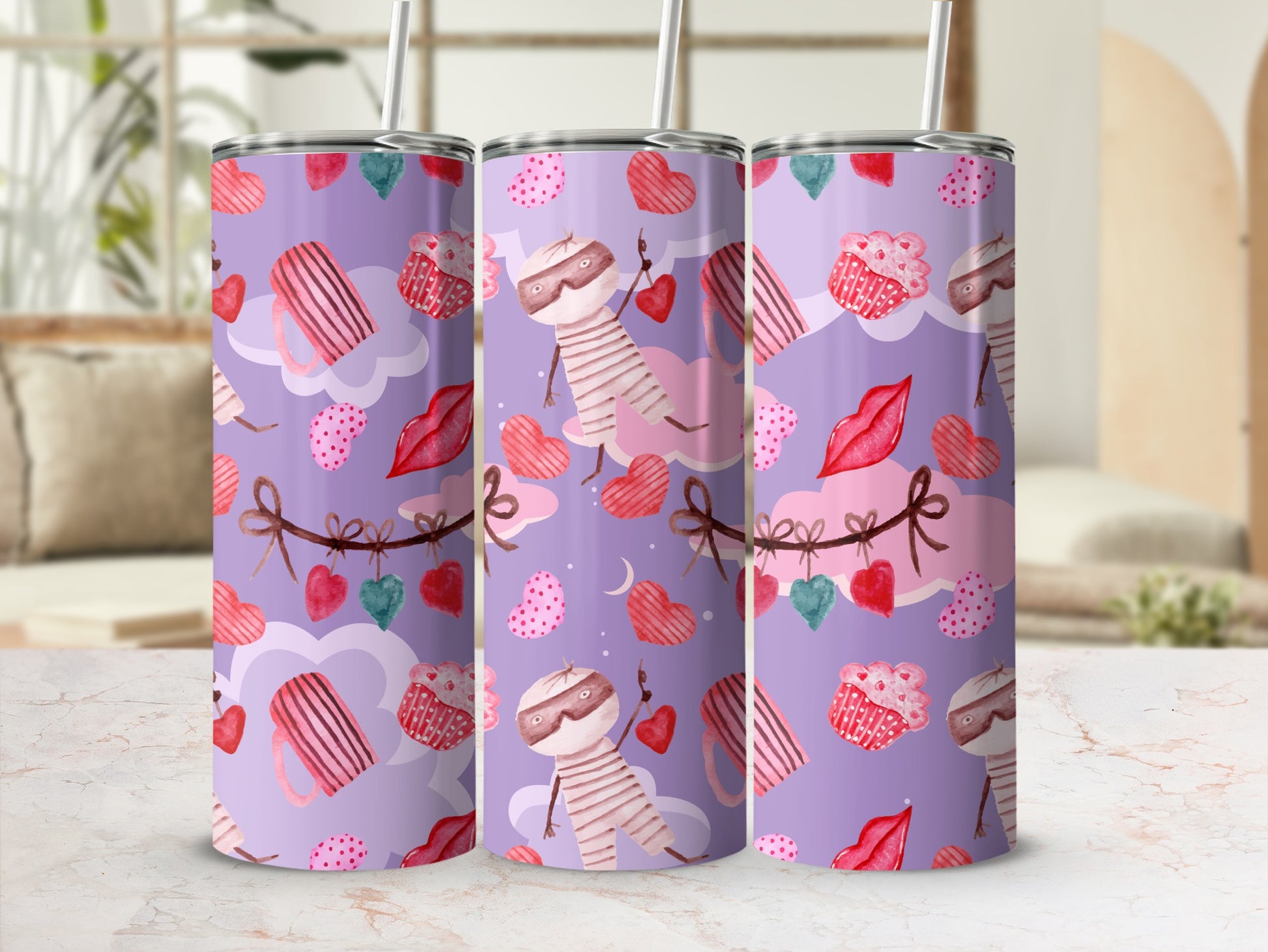 Cute Love Hearts and Sweets Themed Tumbler Cup