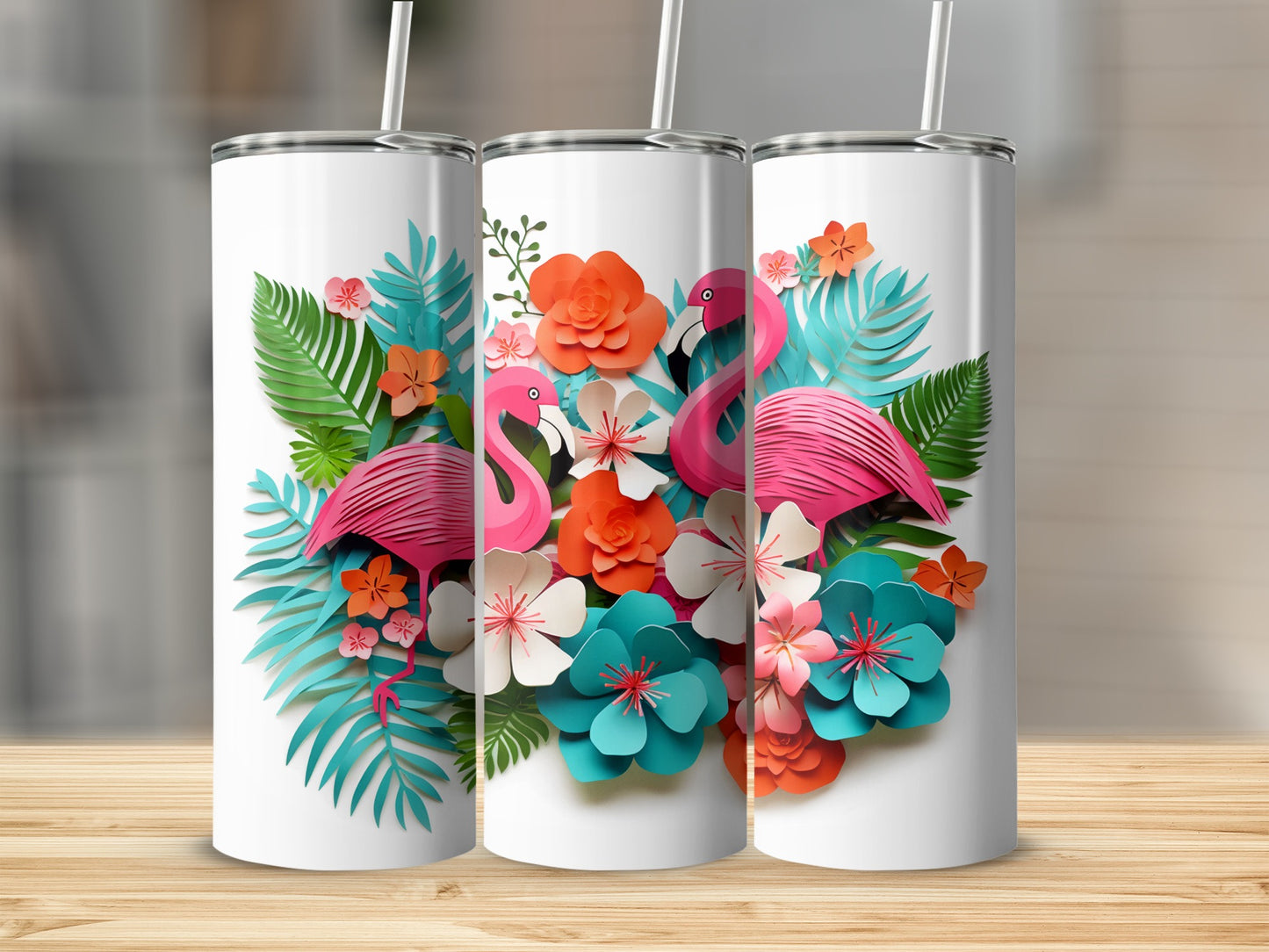 Colorful Floral Flamingo Design Tumbler Cup Product