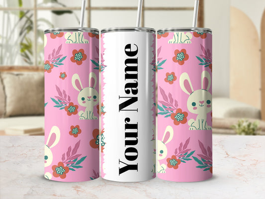 Personalized Bunny and Floral Pattern Tumbler Cup