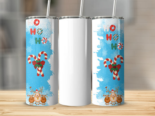 Christmas Candy Cane and Reindeer Themed Tumbler