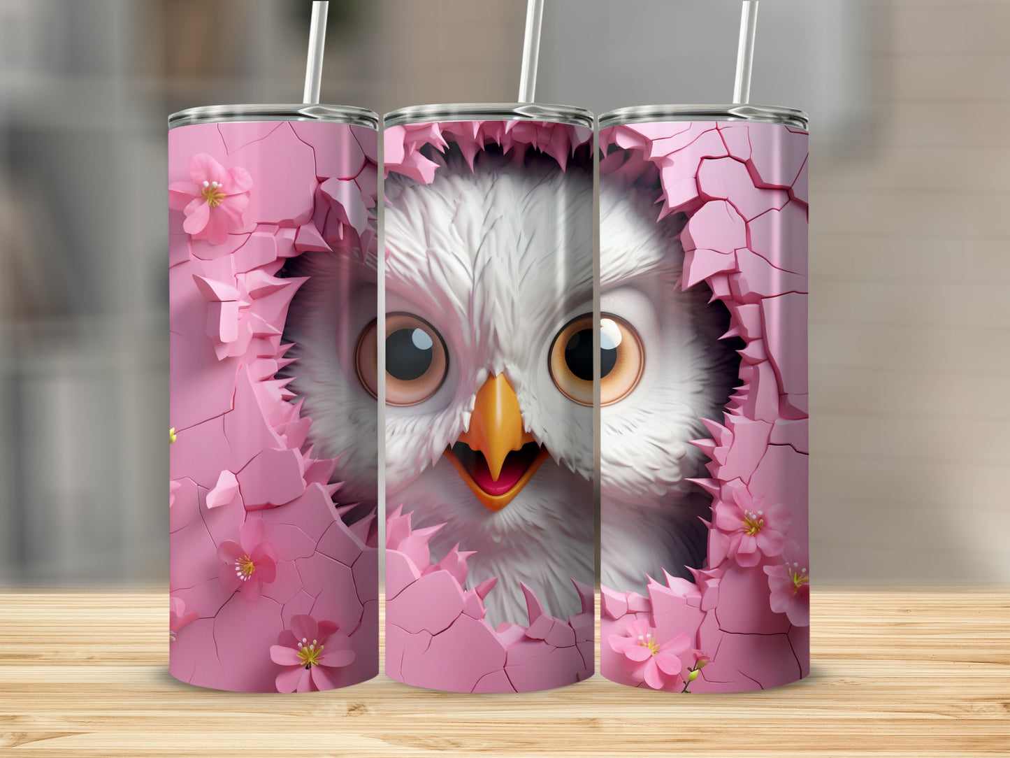 Adorable Owl Big Eyes Emerging Pink Egg Shell Flowers product type