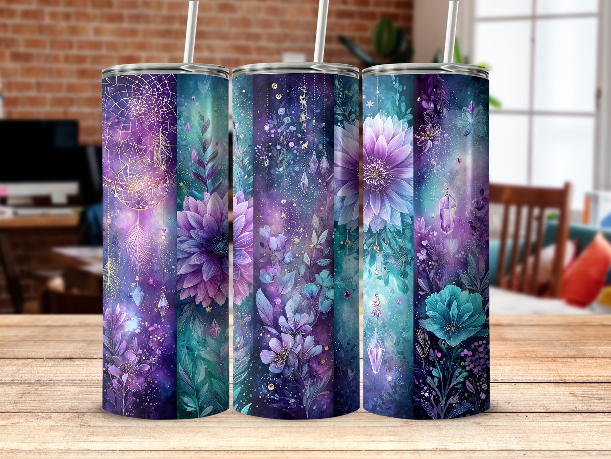 Dreamy Floral Starry Sky Insulated Tumbler