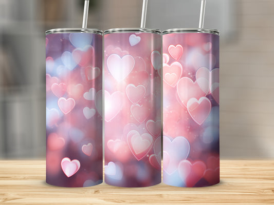 Pink and White Heart Bokeh Tumbler Cup Product
