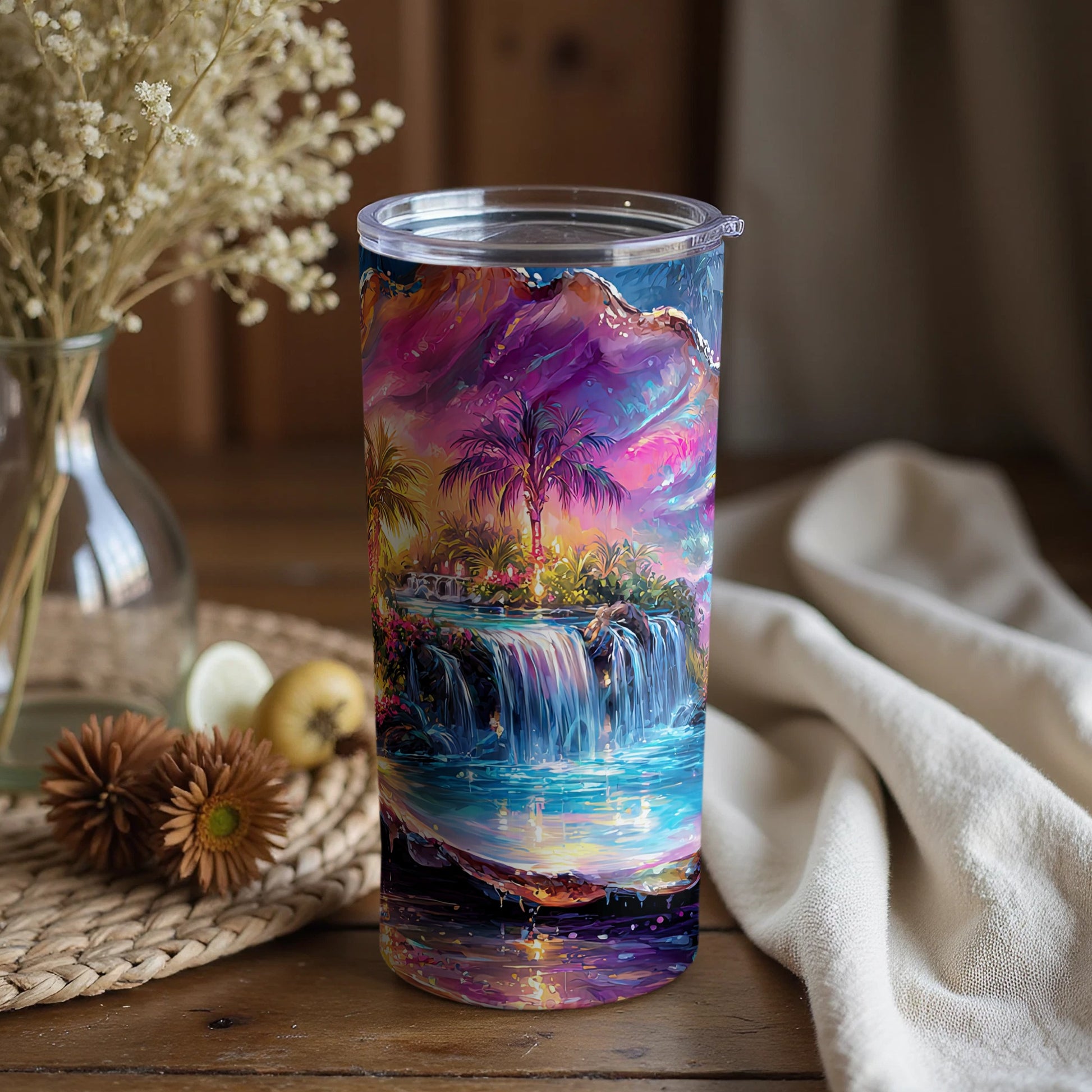 Tropical Paradise Waterfall Stainless Steel Tumbler