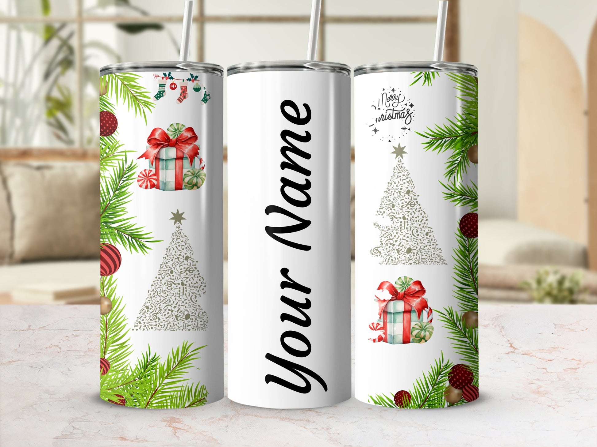 Personalized Christmas Themed Tumbler with Name