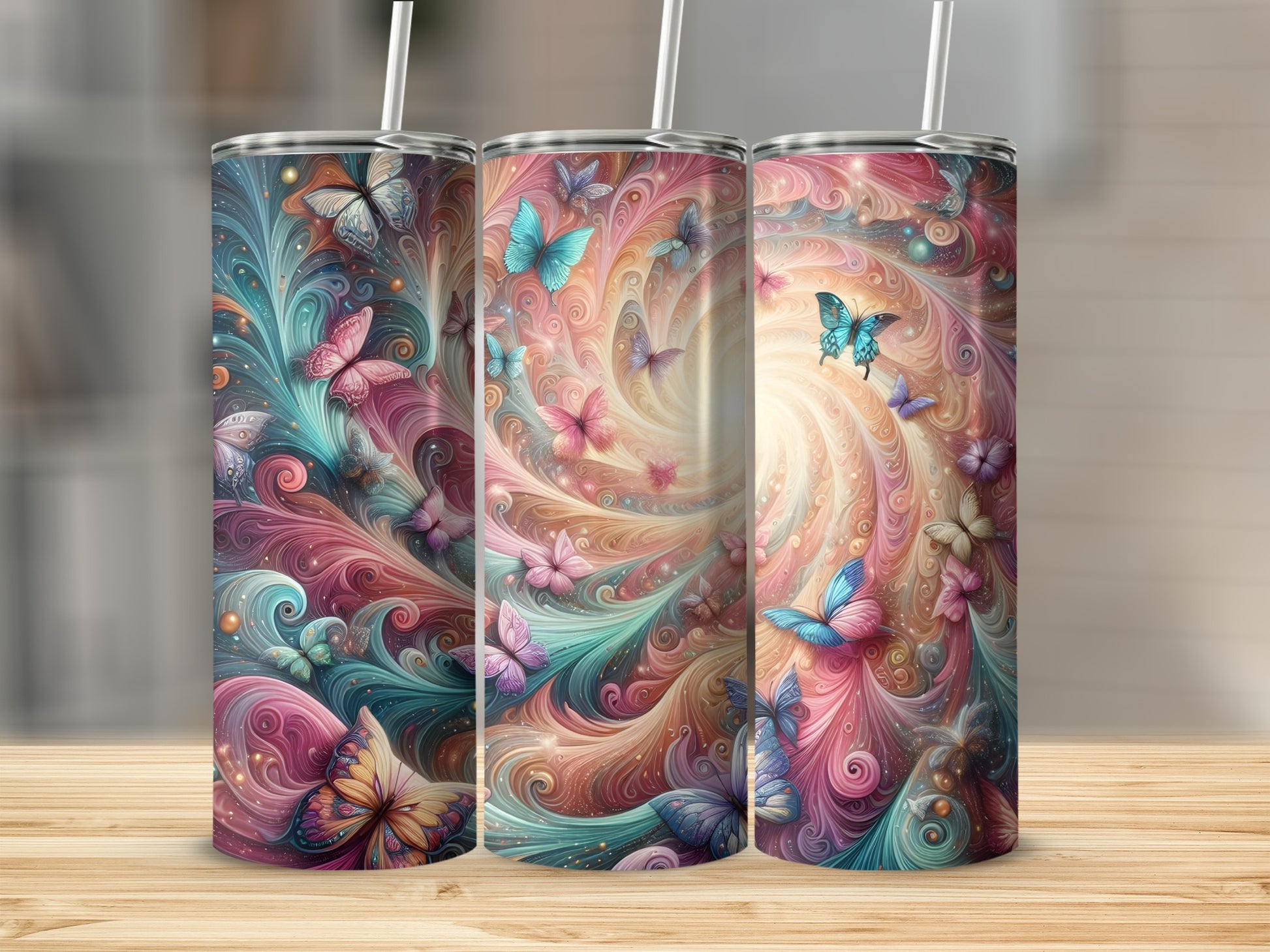 Colorful Butterfly Swirl Pattern Insulated Tumbler