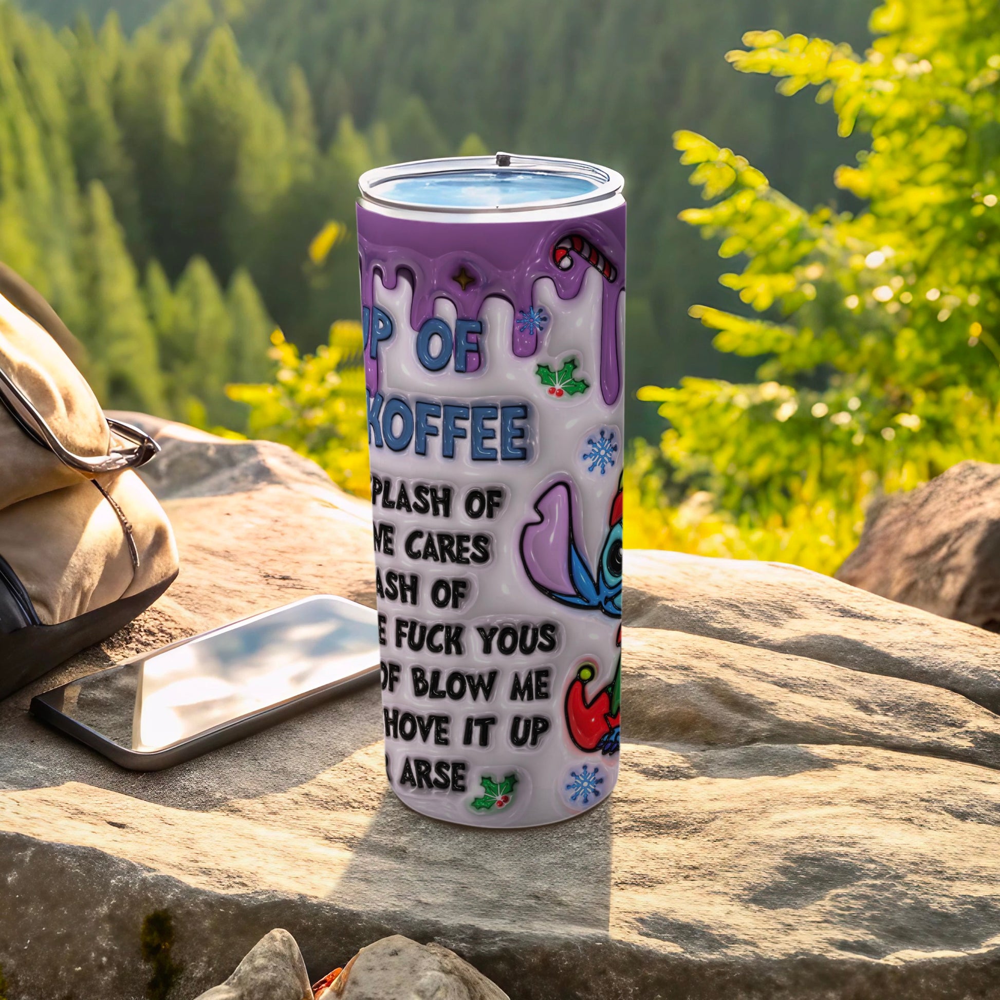 Funny Purple Tumbler with Colorful Design for Outdoor Use