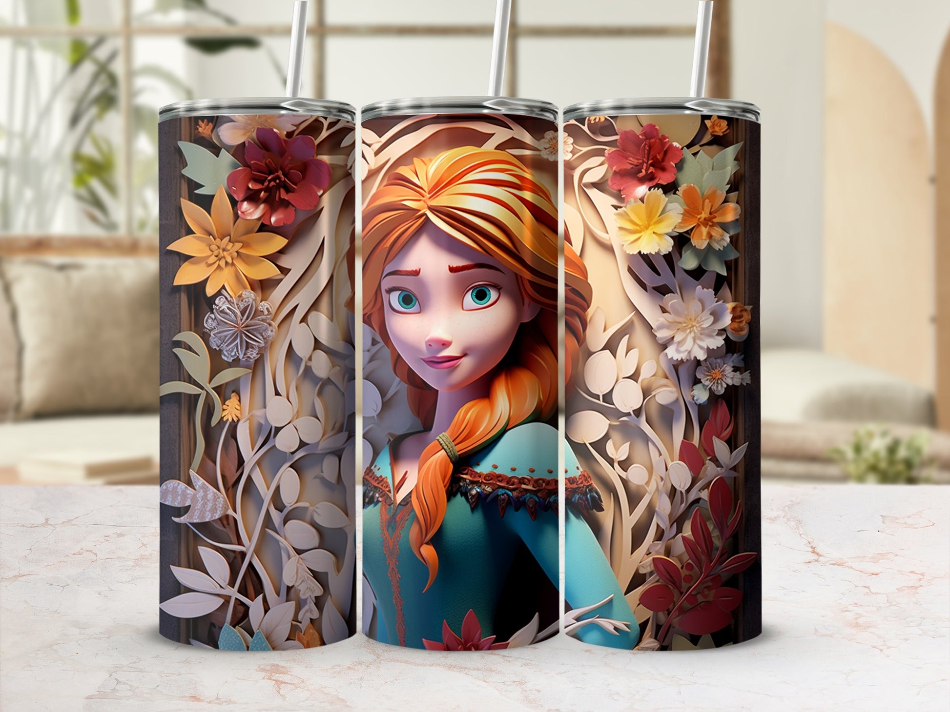 Floral Cartoon Character Design Insulated Tumbler