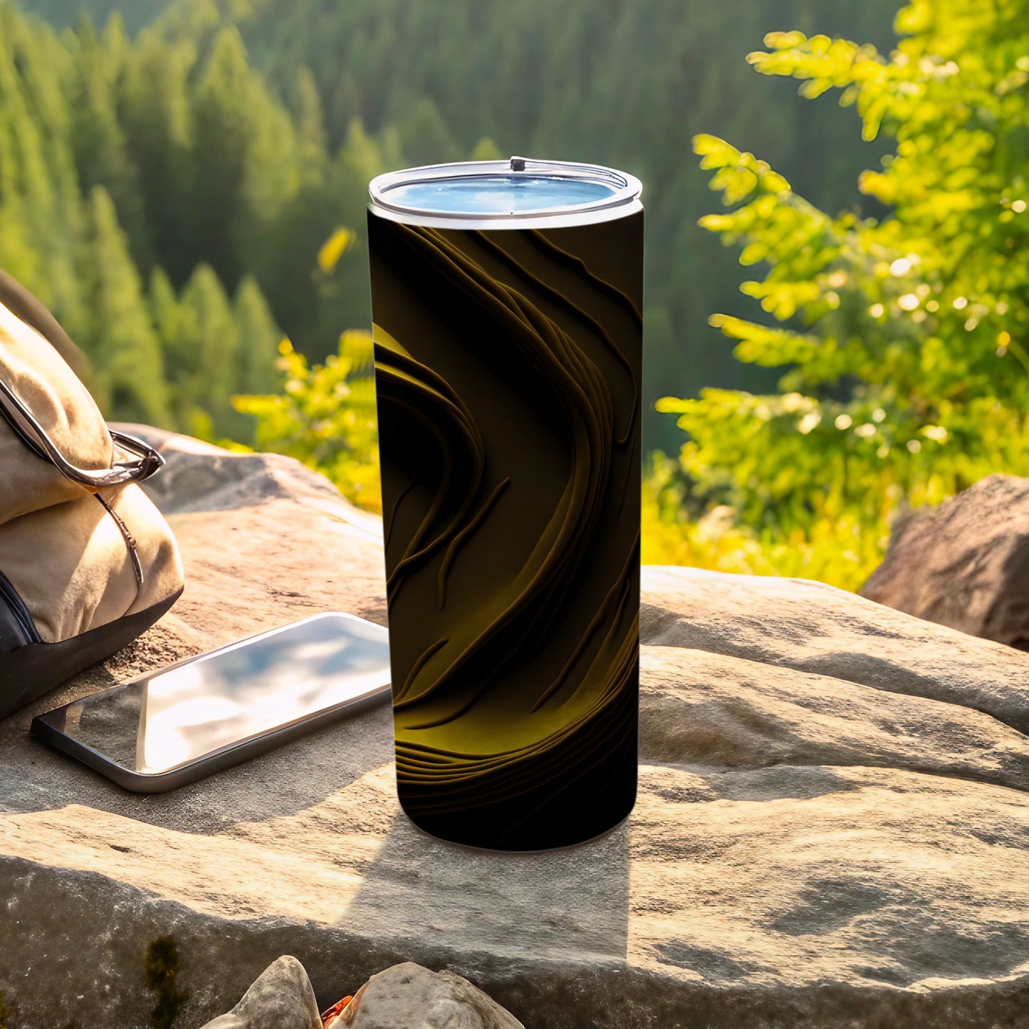 Black Sculpted Wave Olive Gold Abstract Tumbler product type