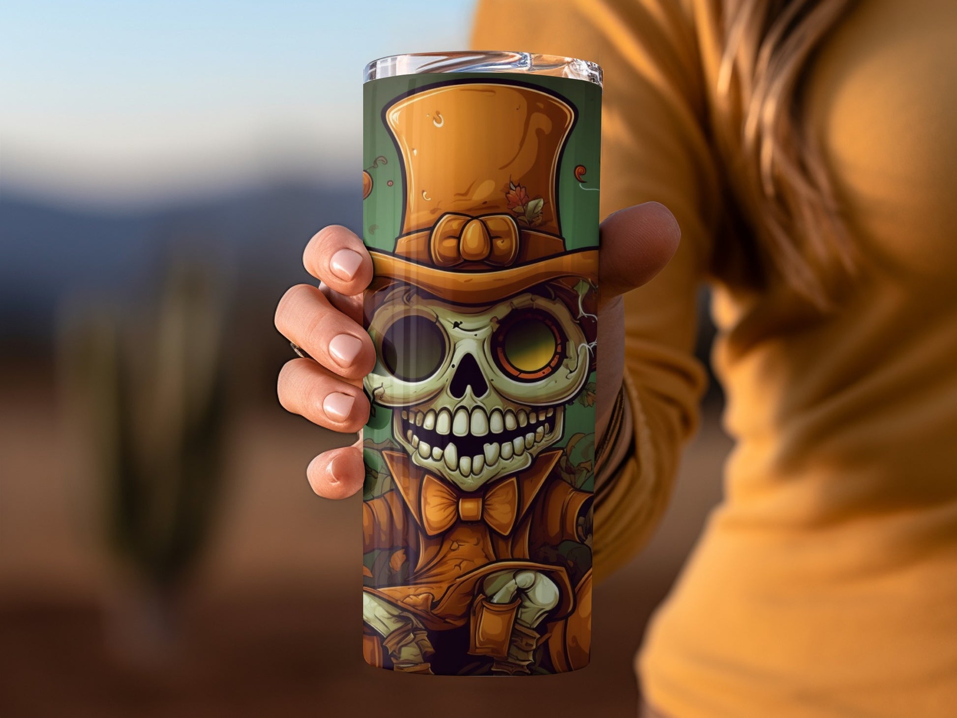 Steampunk Skeleton in Top Hat Tumbler Cup Design
