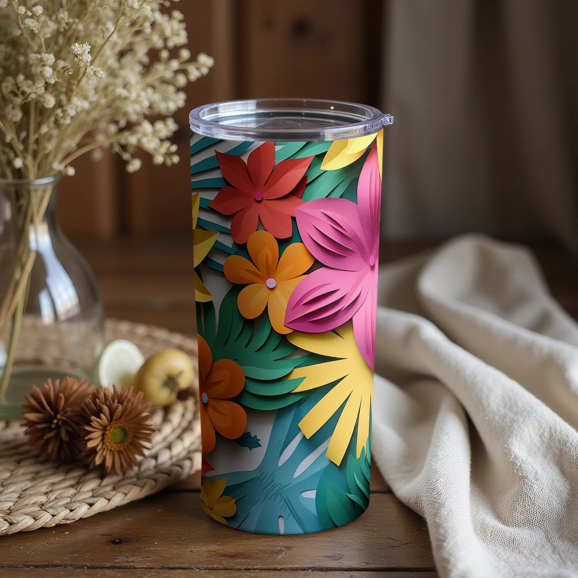 Colorful Tropical Floral Design Tumbler Enhanced with Botanic Art