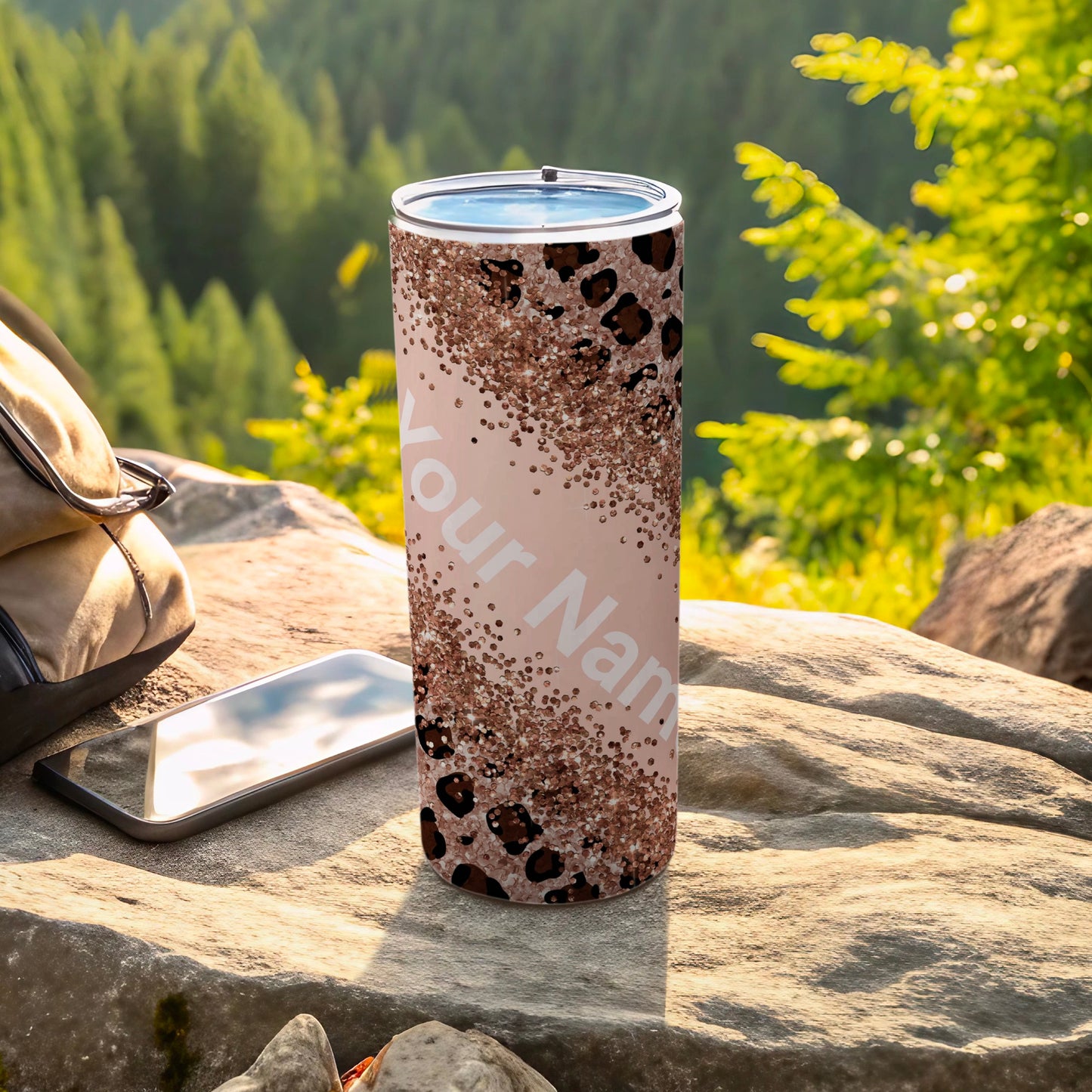 Personalized Leopard Glitter Tumbler for Outdoors Activities