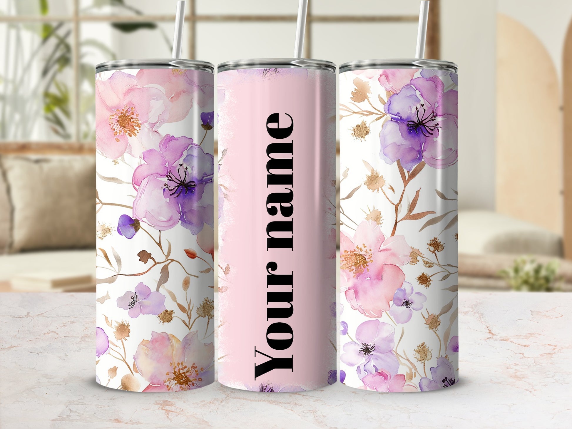 Personalized Floral Design Stainless Steel Tumbler