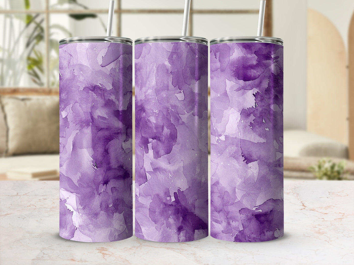 Purple Watercolor Design Insulated Tumbler Cup