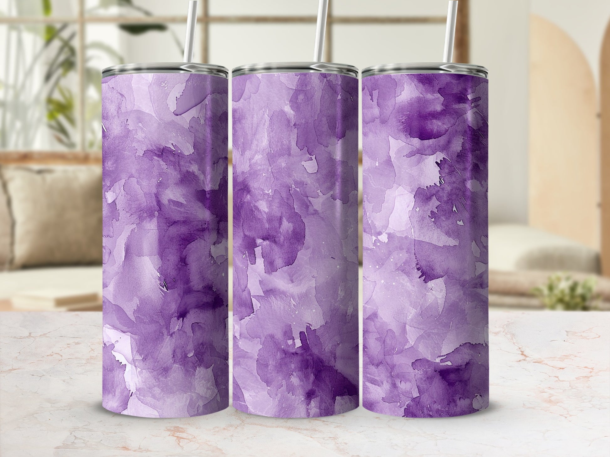 Purple Watercolor Design Insulated Tumbler Cup