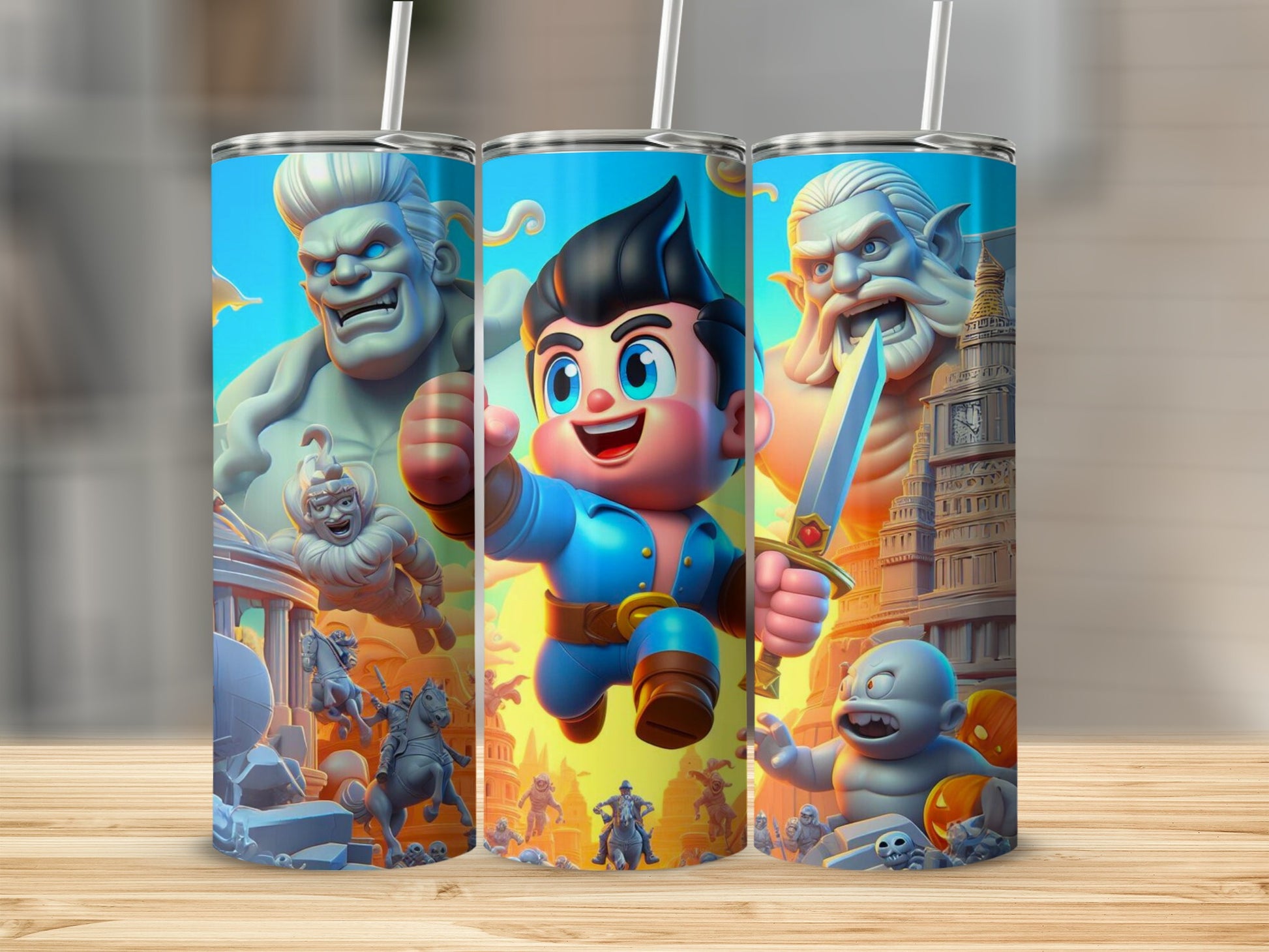 Fun Animated Hero and Monster Battle Tumbler