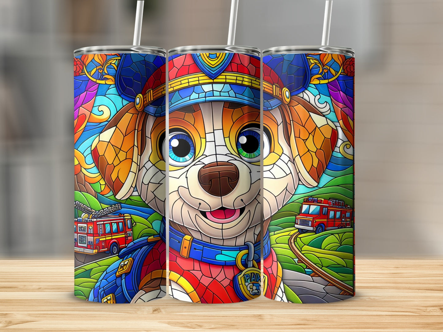 Stained Glass Style Dog Cartoon Design Drinkware