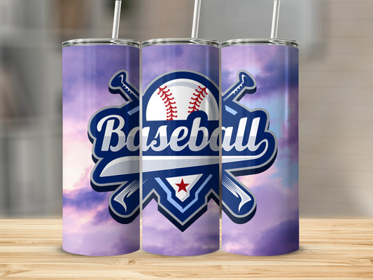 Baseball Themed Tumbler With Crossed Bats Design