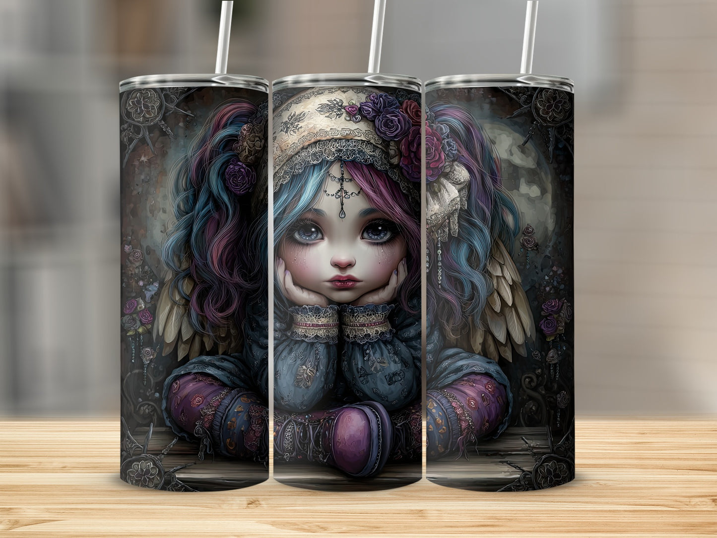 Enchanting Doll With Colorful Hair Tumbler Design