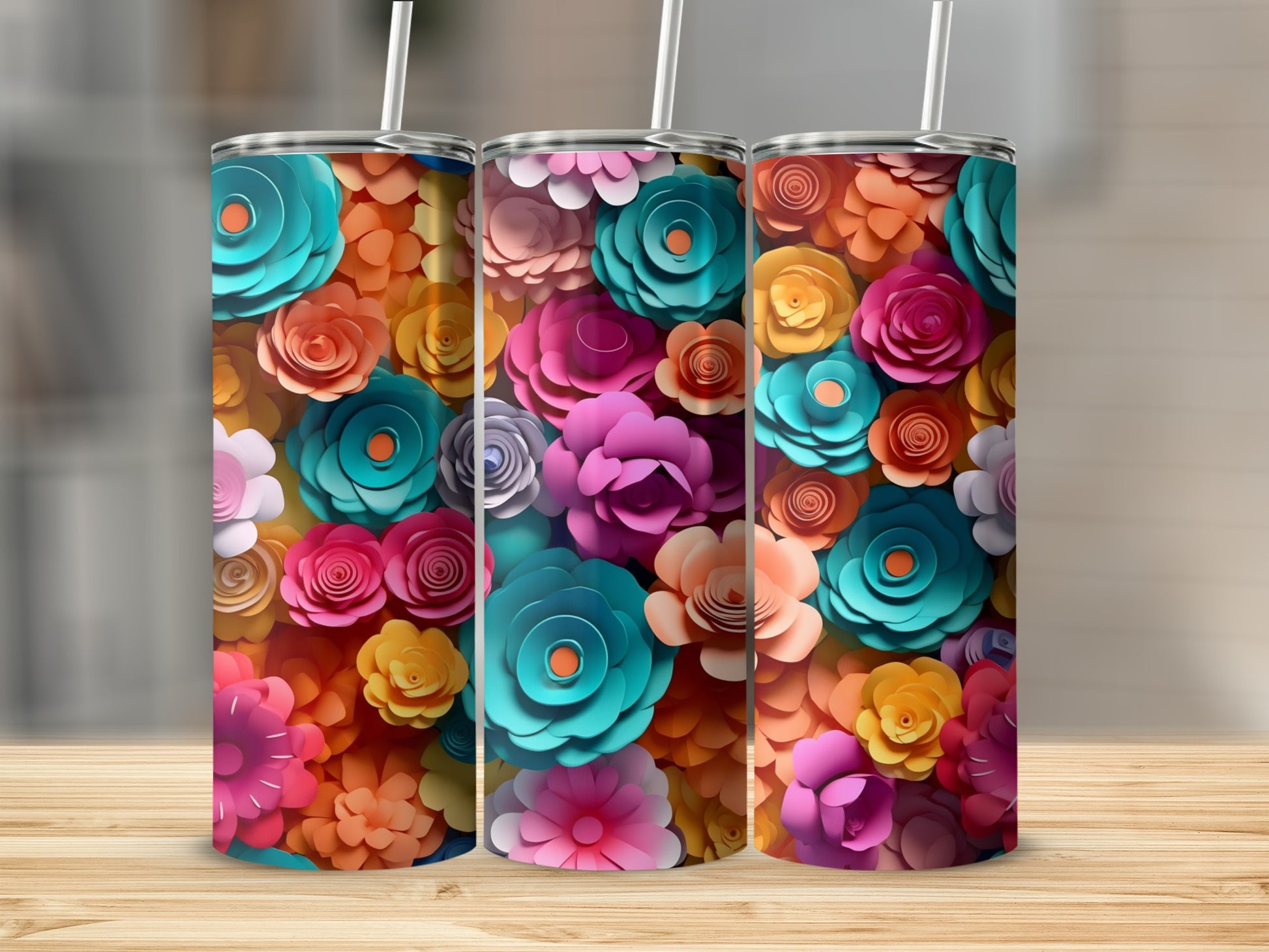 Colorful Floral Design Pattern Stainless Steel Tumbler