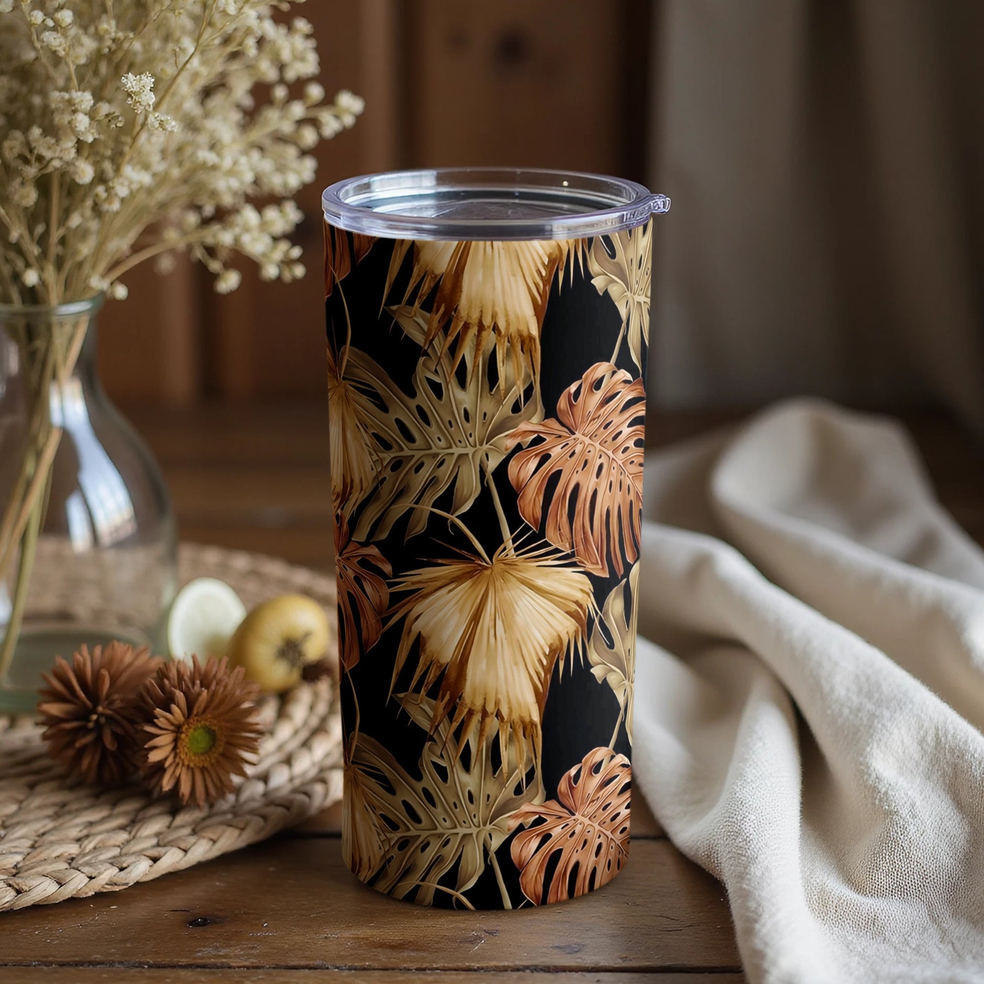 Tropical Leaves Design Insulated Tumbler for Hot Drinks