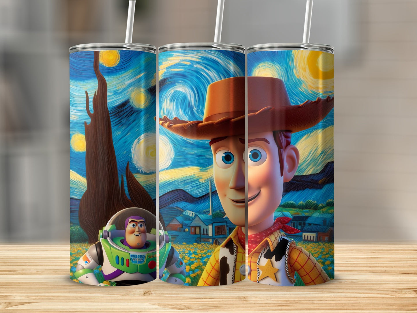 Starry Night Woody and Buzz Artwork Tumbler Cup
