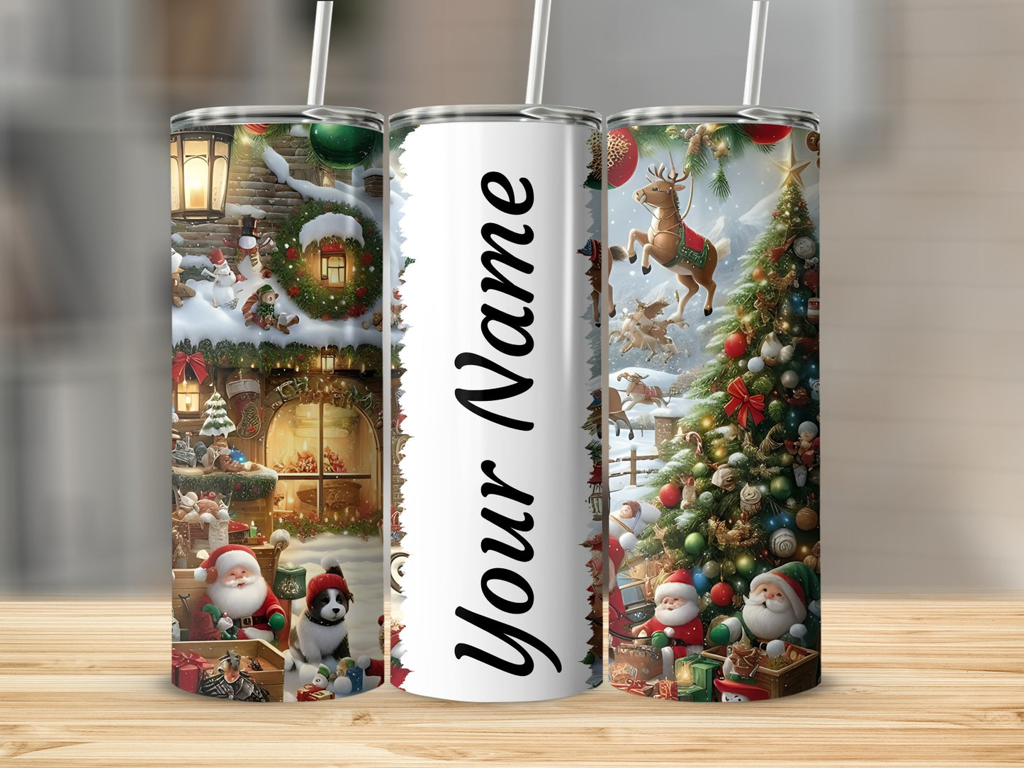Customizable Festive Christmas Scene Personalized Tumbler