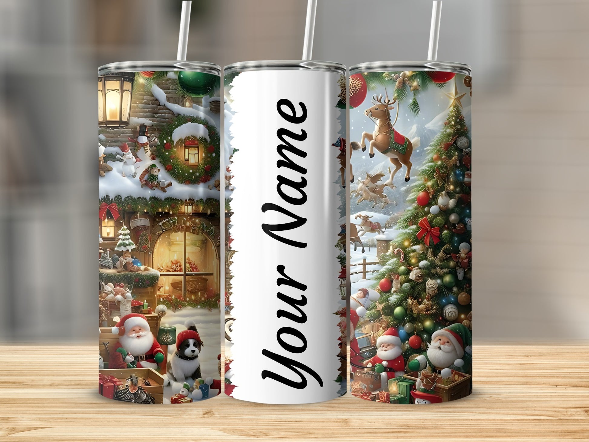 Customizable Festive Christmas Scene Personalized Tumbler
