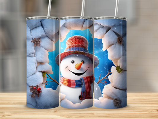 Festive Snowman with Snow Background Tumbler