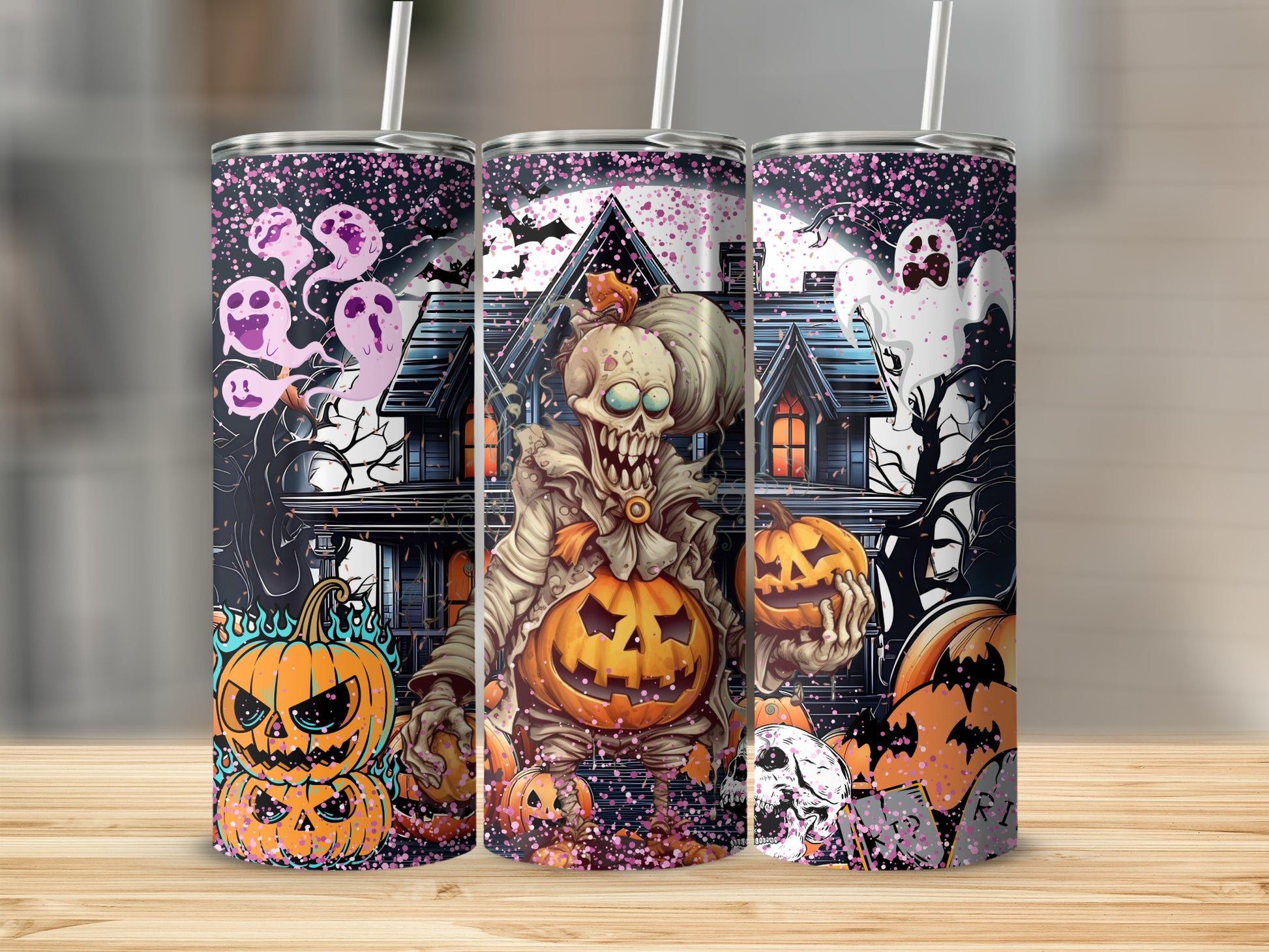 Spooky Halloween Haunted House Tumbler Design