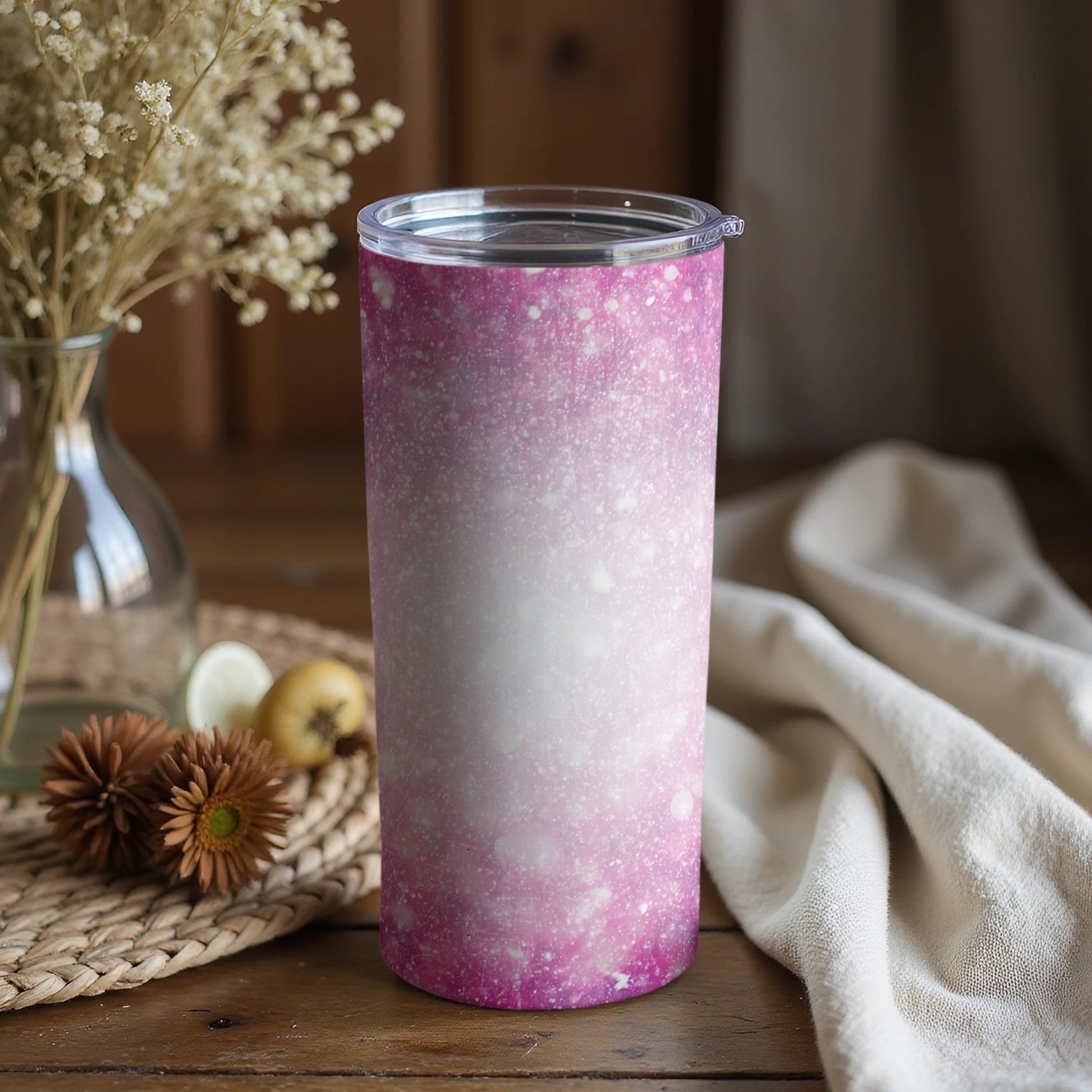 Pink and White Gradient Tumbler with Lid