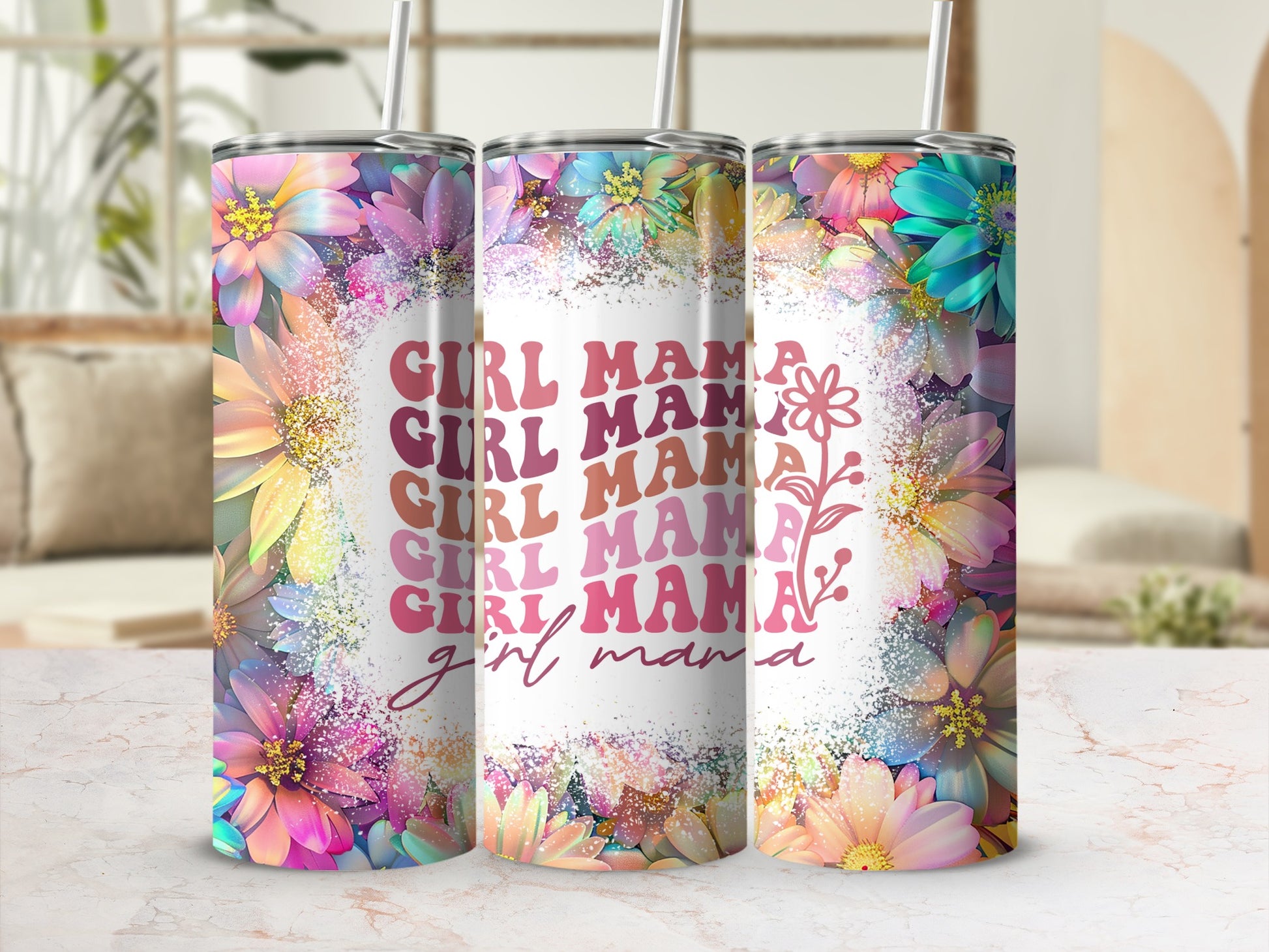 Girl Mama Colorful Floral Design Insulated Tumbler