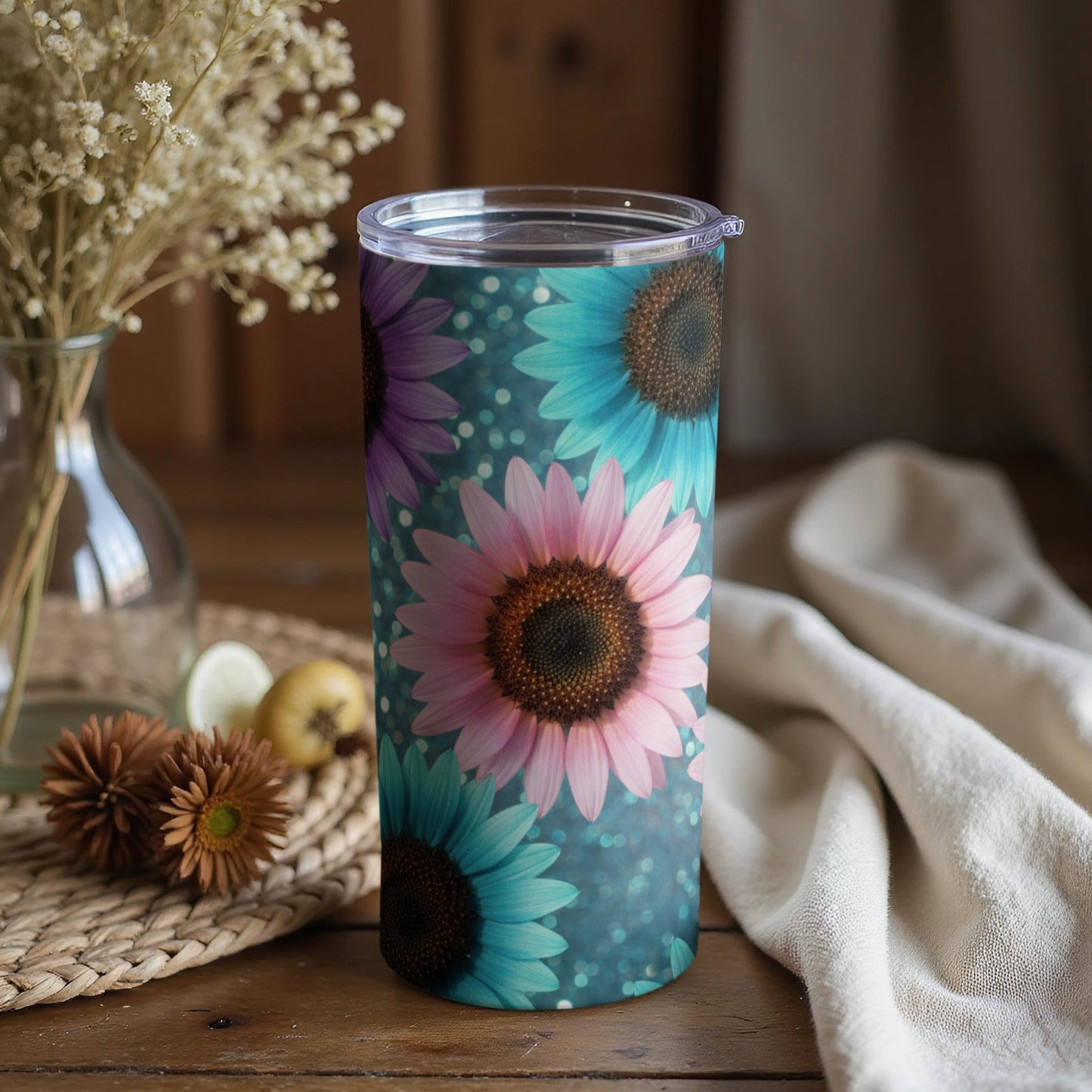 Colorful Floral Design Tumbler with Lids and Straws