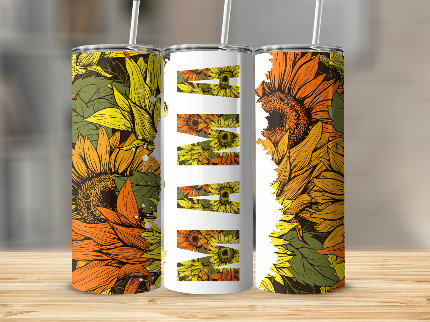 Sunflower Patterned Tumbler with Straw Travel Cup