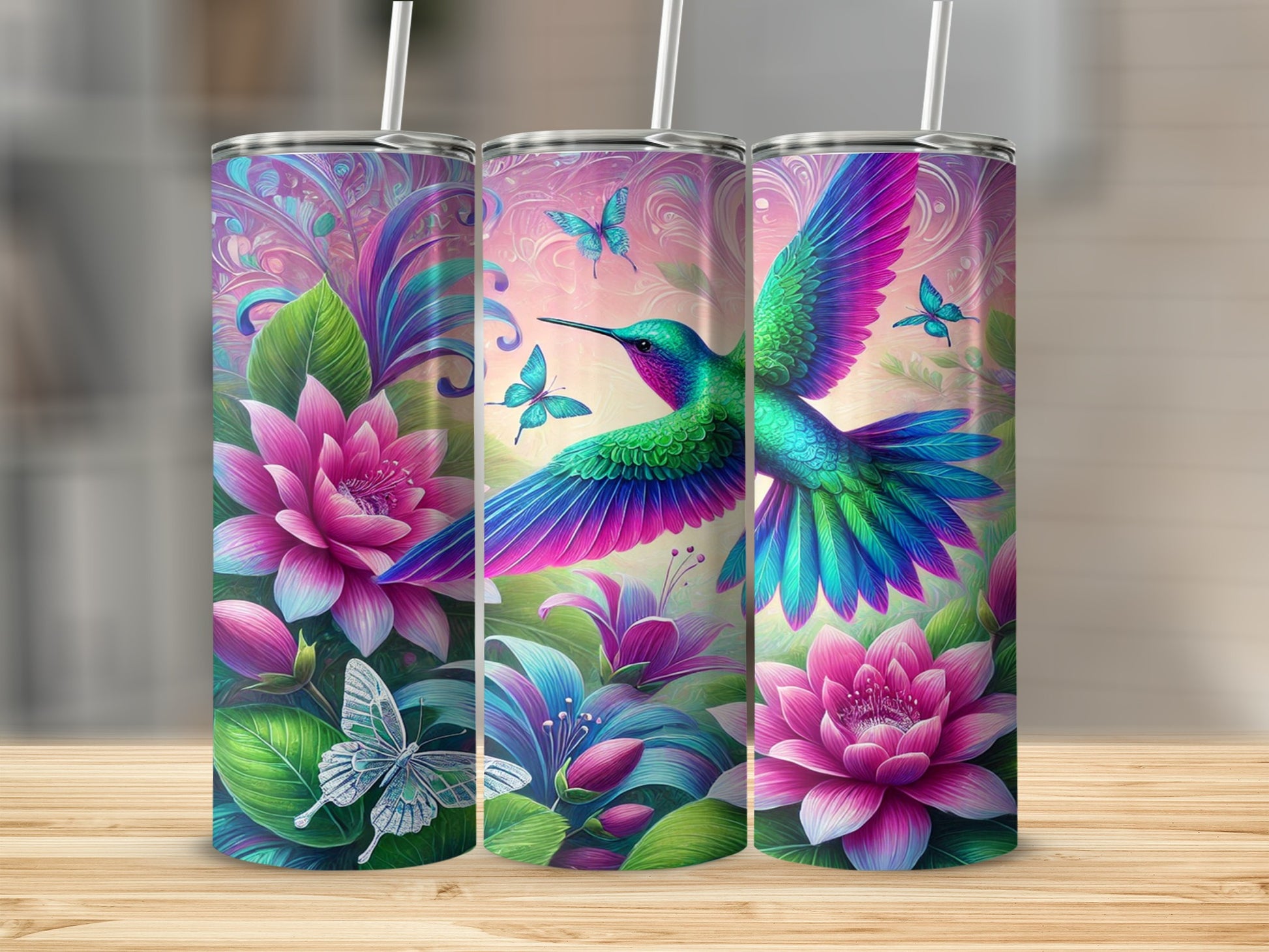 Hummingbird and Floral Design Tumbler for Nature Lovers