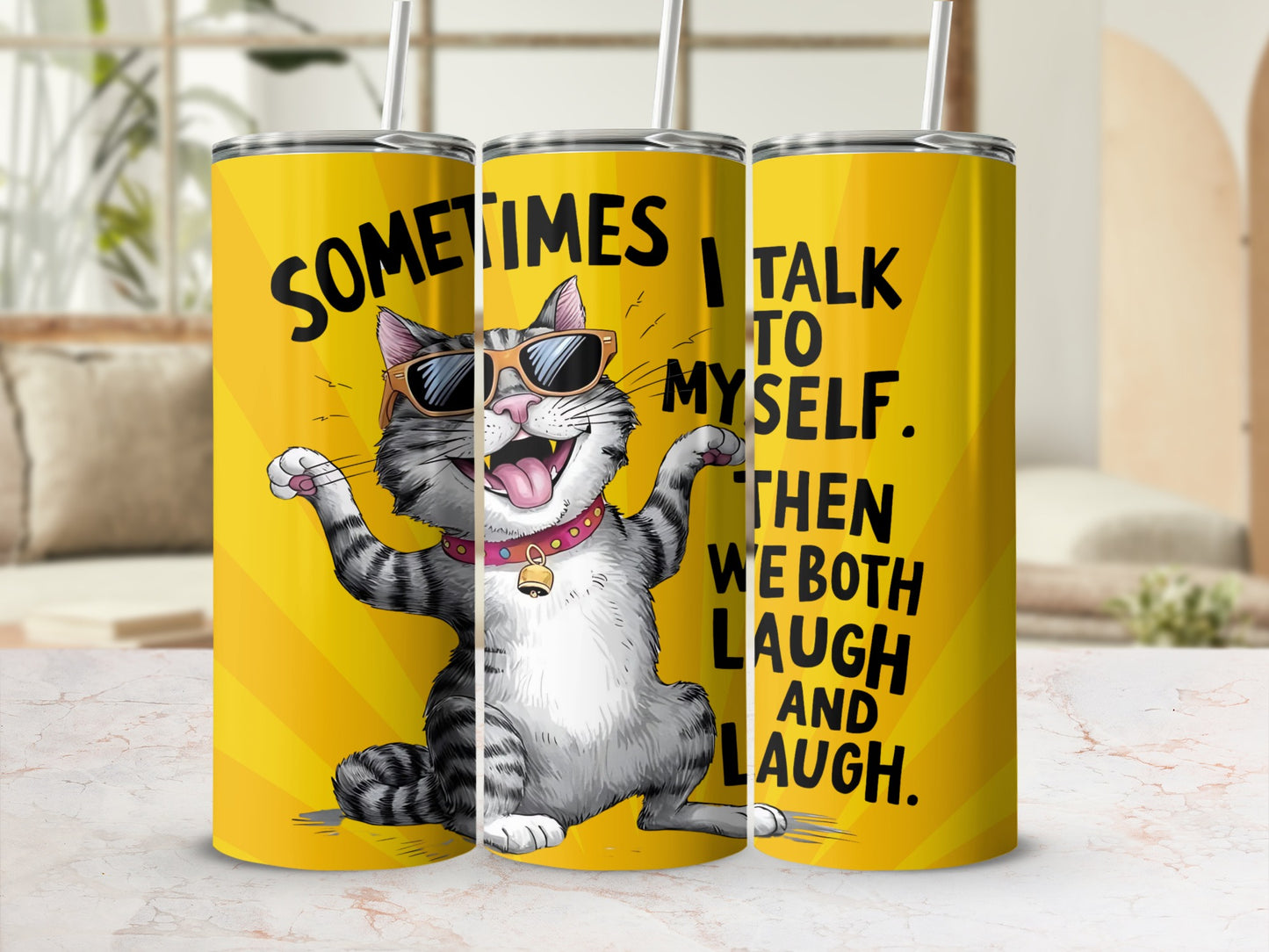 Sometimes I Talk to Myself Funny Cat Tumbler Product