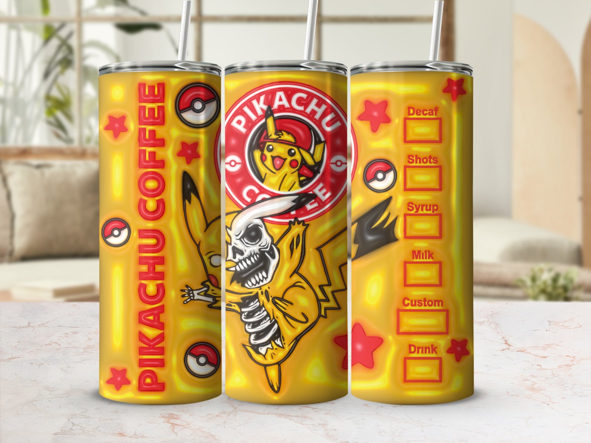 Pikachu Coffee Customizable Tumbler with Straw