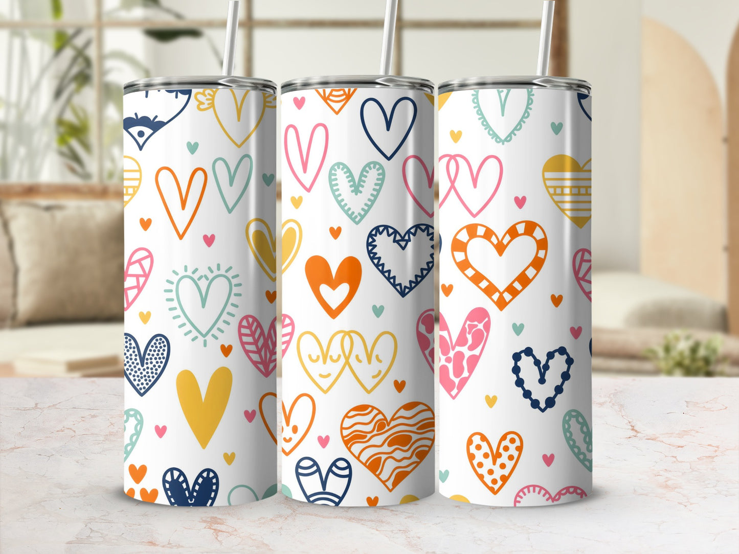 Colorful Heart Patterned Tumblers for Everyday Use