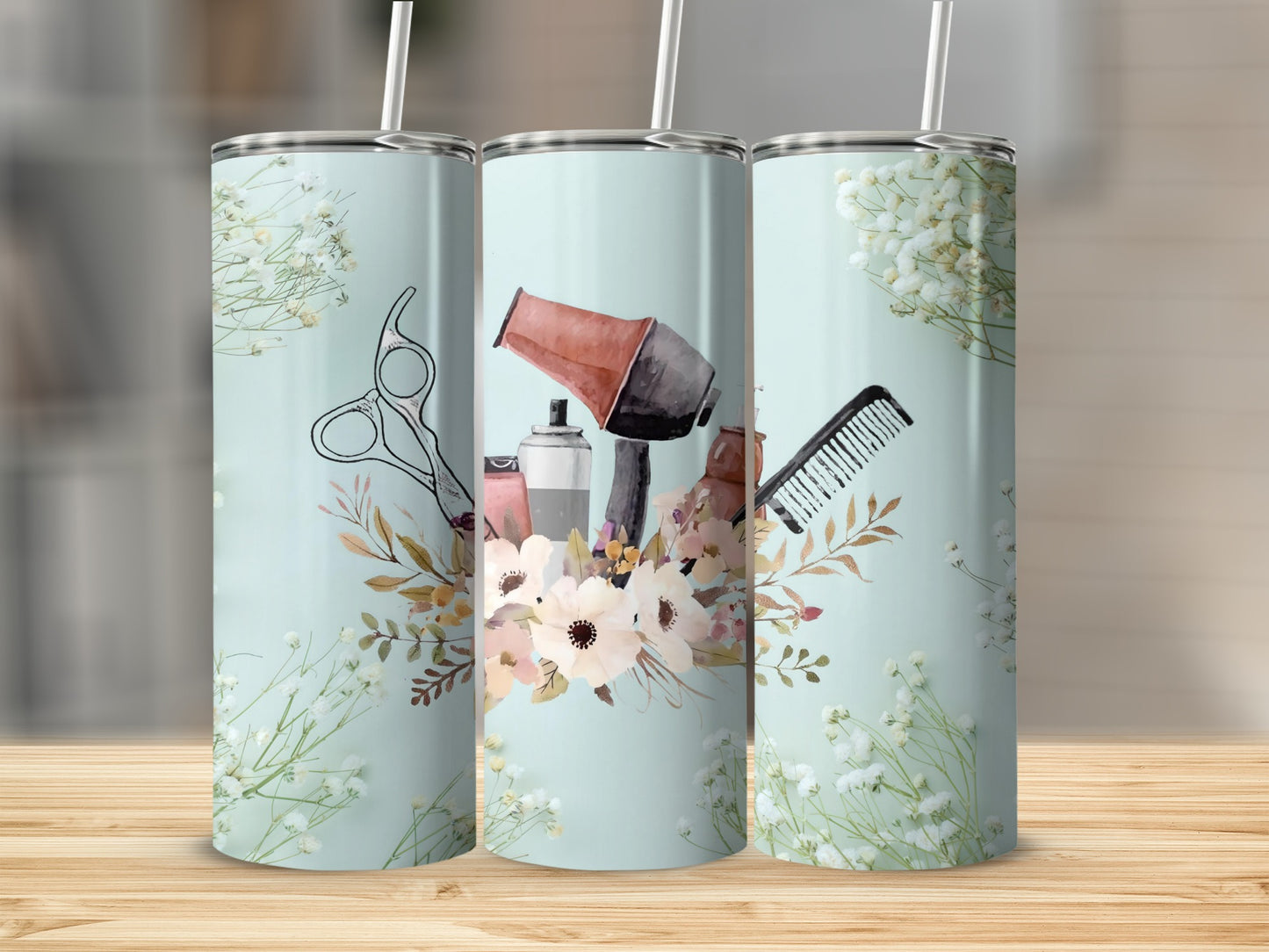 Hair Stylist Floral Design Light Blue Tumbler