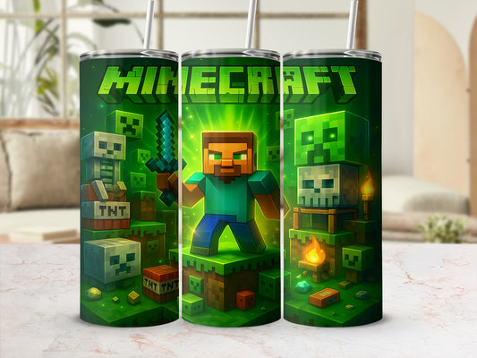 Minecraft Themed Stainless Steel Tumbler with Straw
