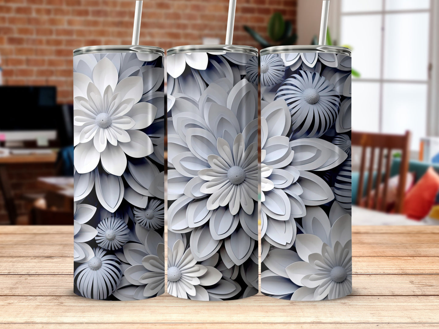 Stylish Floral Art on Slim Tumbler Beverage Holder