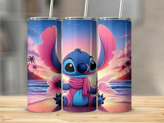 Cute Blue Alien with Flower and Scarf Tumbler Cup