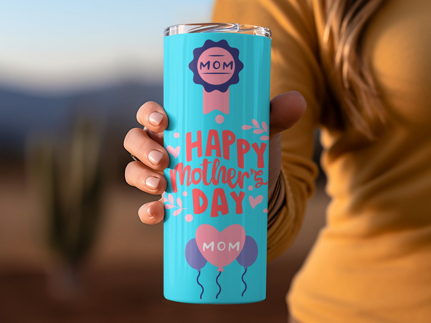 Happy Mother's Day Blue Tumbler with Mom Badge